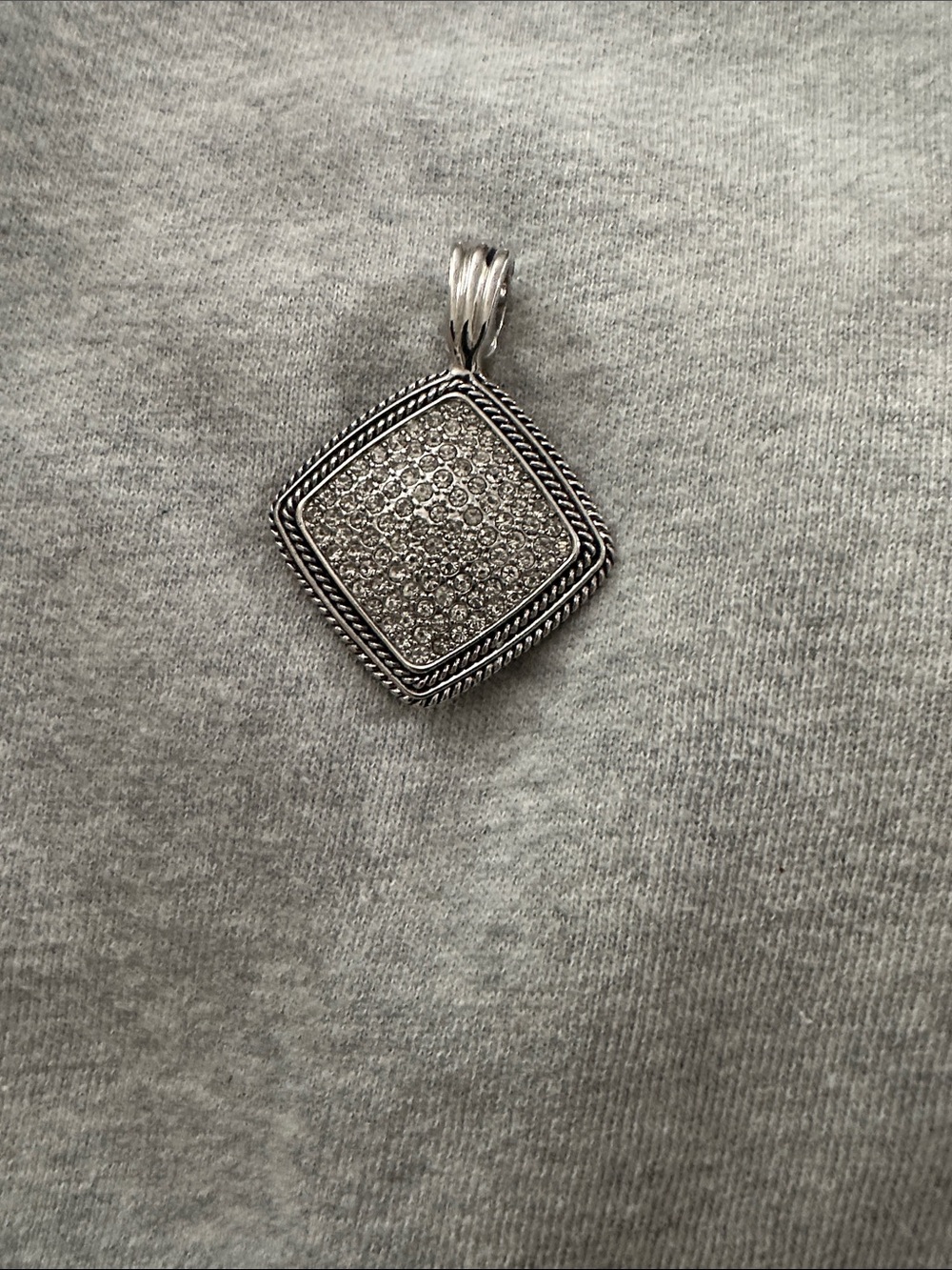 Pave Crystal Square Pendant in Silver Tone